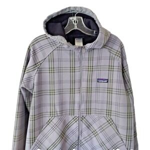 Patagonia Men's Medium Slopstyle Gray Full Zip Hoodie Plaid Striped Read